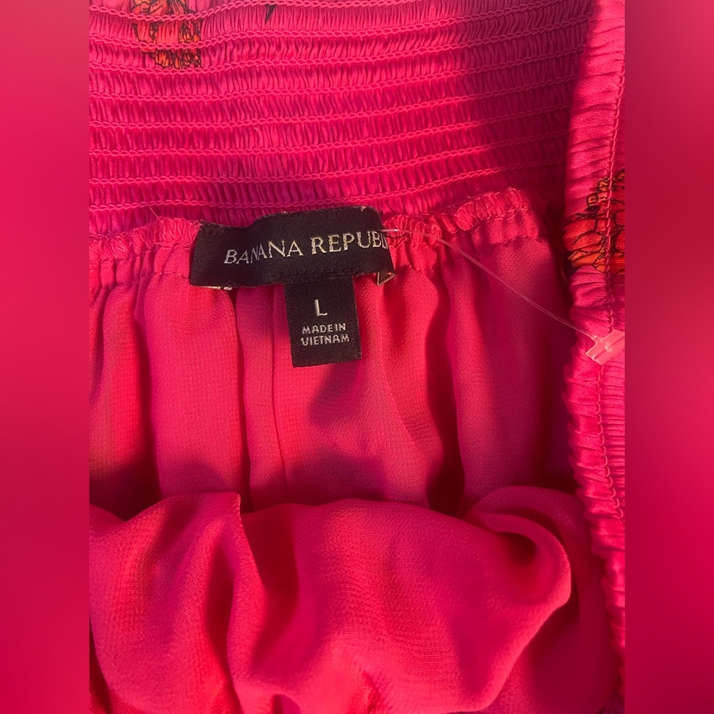 Large Banana Republic Floral Satin Pleated Midi Skirt Size Hot Pink, Flowy - Picture 10 of 13